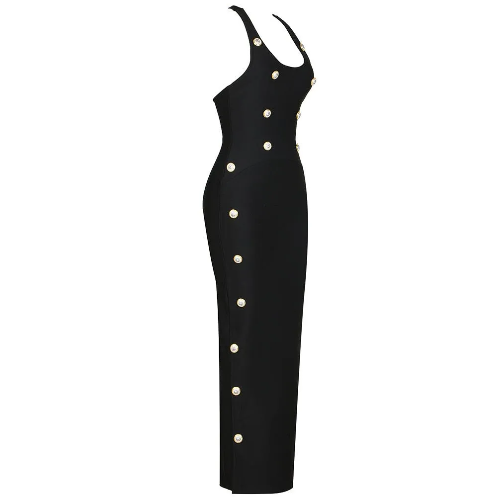 Pre Order:  Metal Button Maxi Bandage Dress