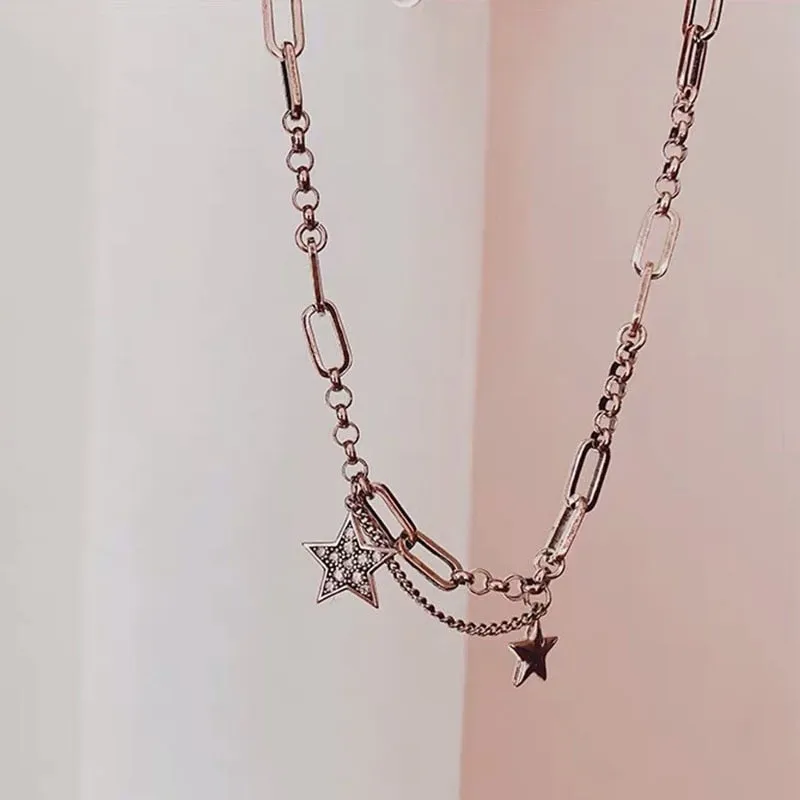 Punk Jewelry Stars Sweater Chain Necklace for Women in 925 Sterling Silver