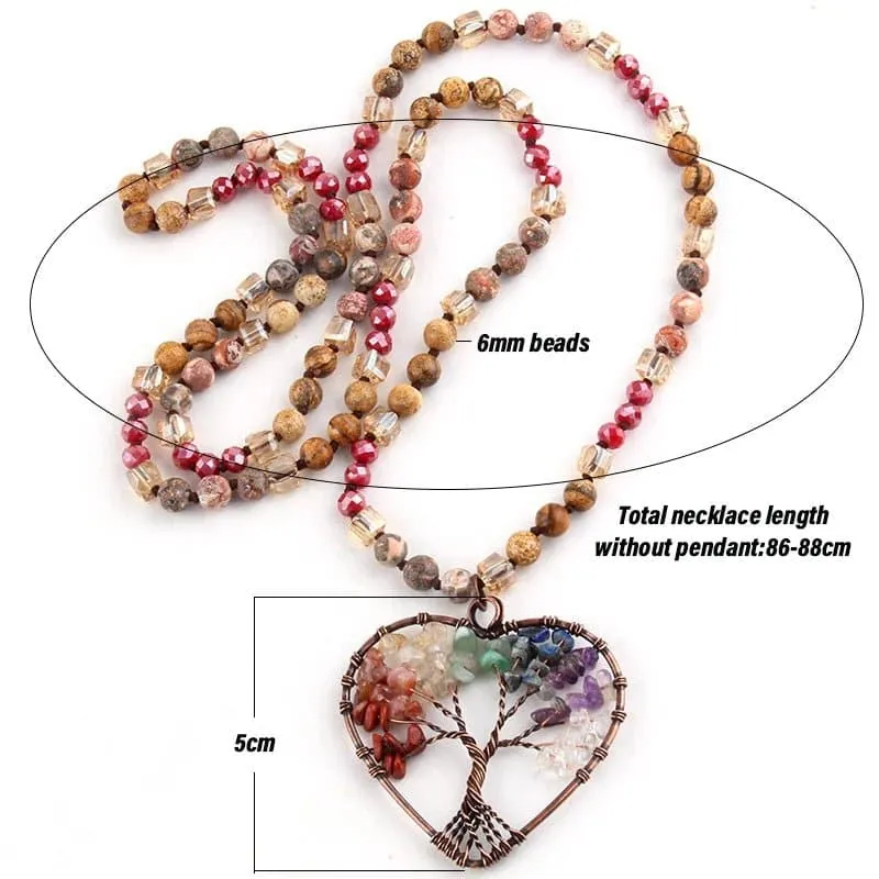 Rainbow Heart Pendant Necklace with Knotted Stone Design