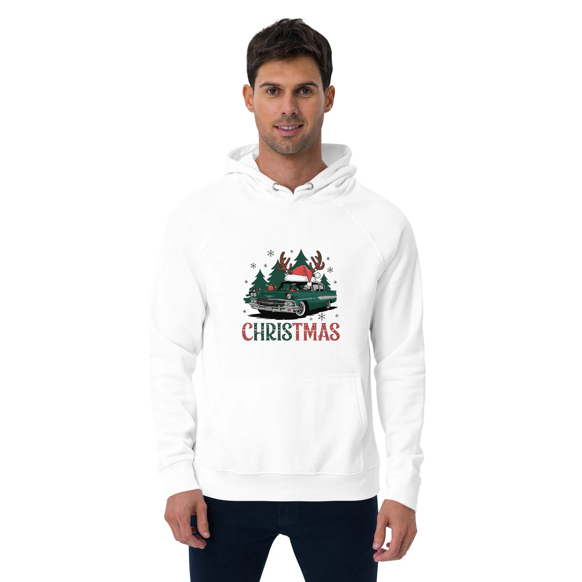 Retro Christmas Ride Graphics Men Eco Raglan Hoodie