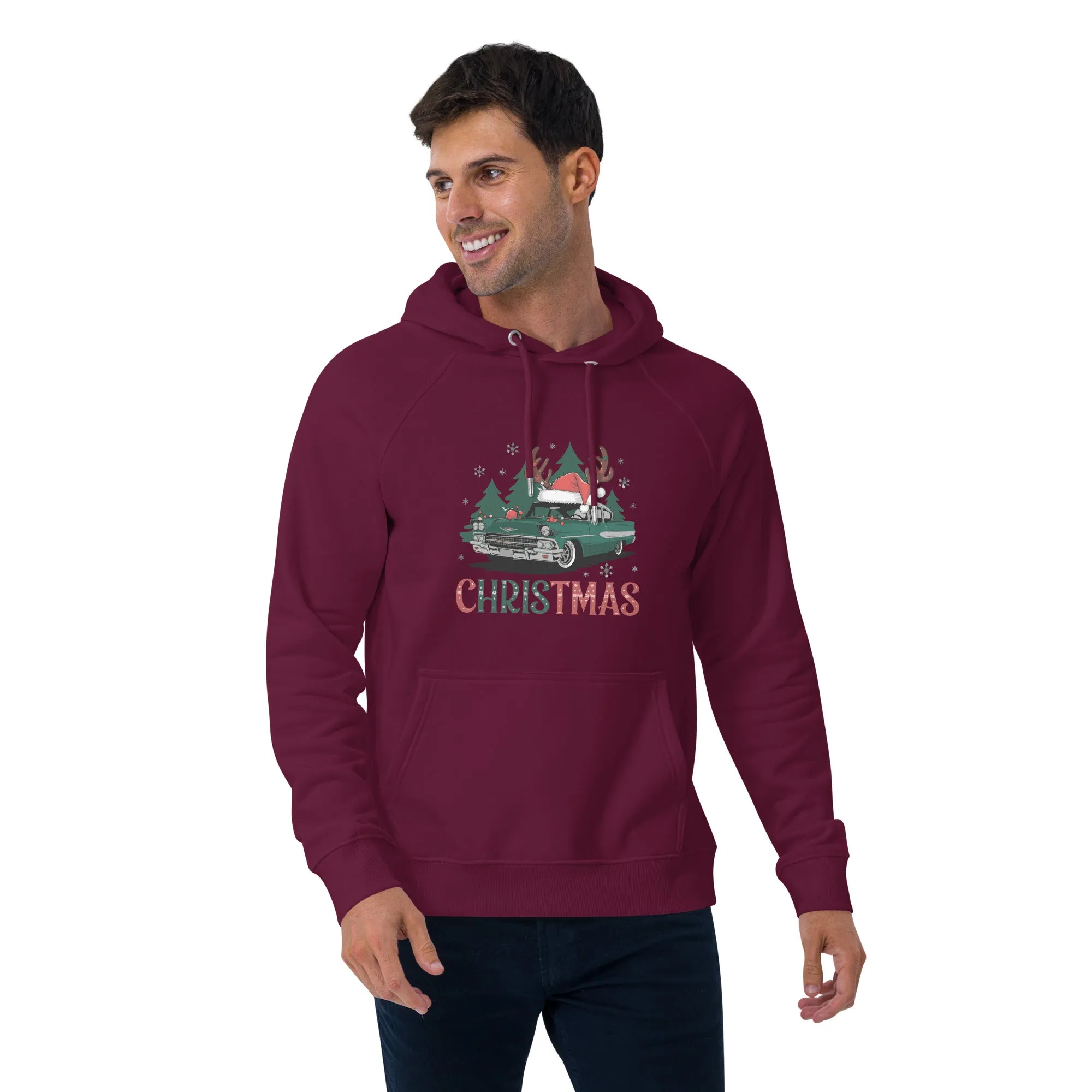 Retro Christmas Ride Graphics Men Eco Raglan Hoodie