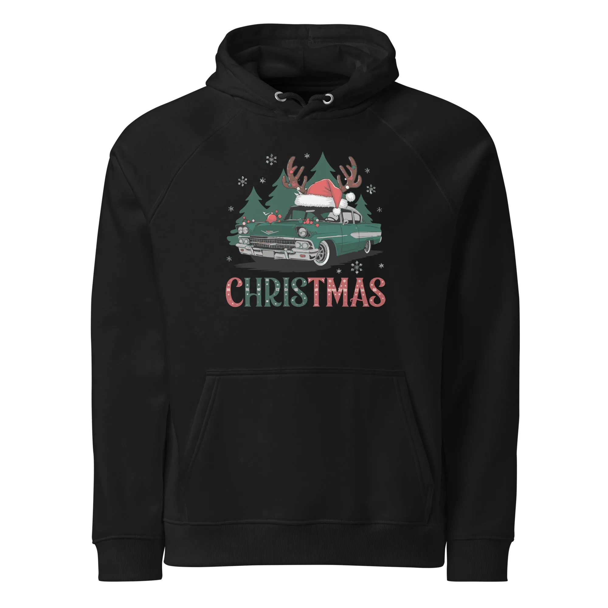 Retro Christmas Ride Graphics Men Eco Raglan Hoodie