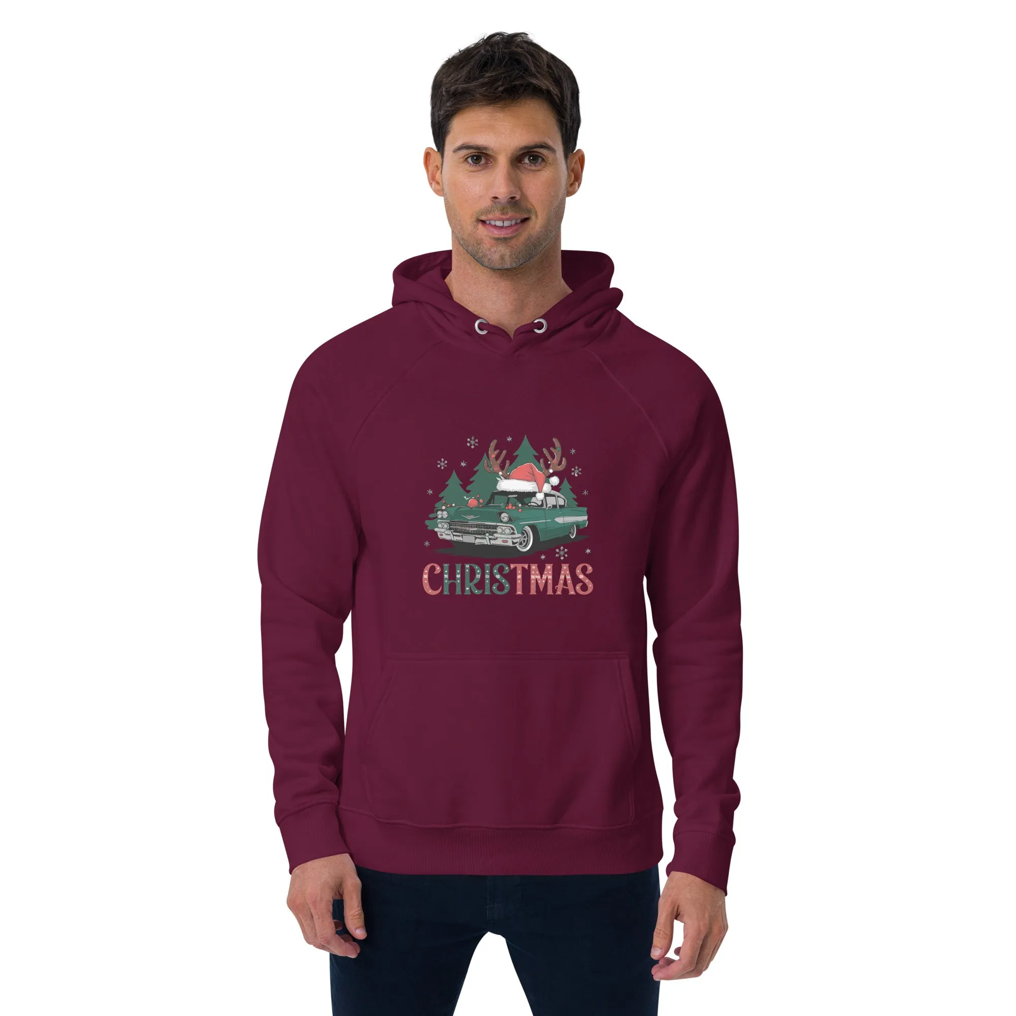 Retro Christmas Ride Graphics Men Eco Raglan Hoodie