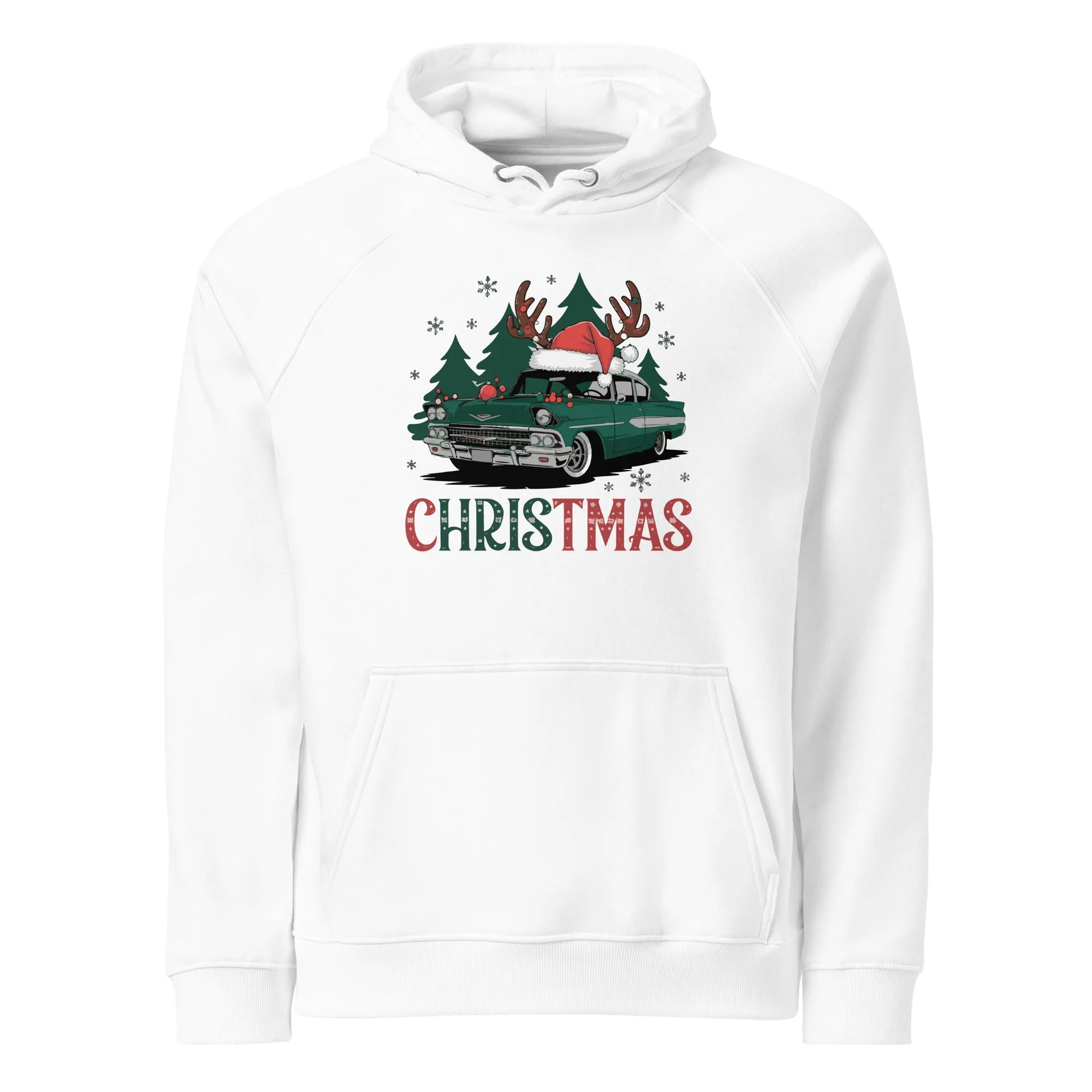 Retro Christmas Ride Graphics Men Eco Raglan Hoodie