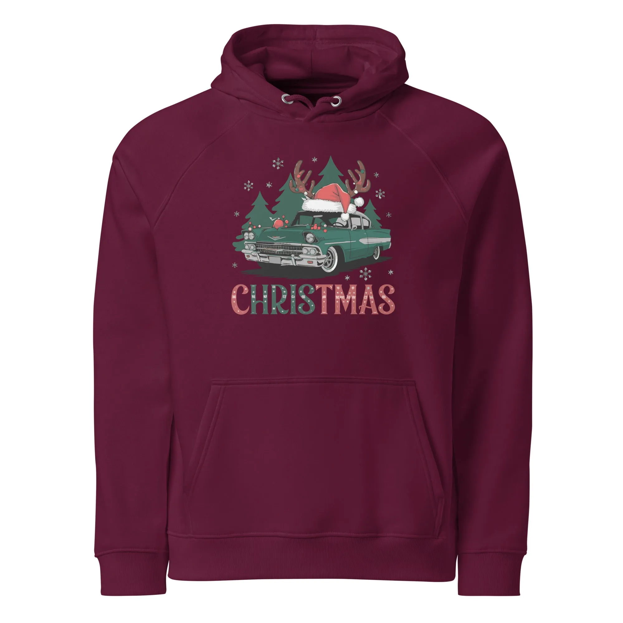 Retro Christmas Ride Graphics Men Eco Raglan Hoodie