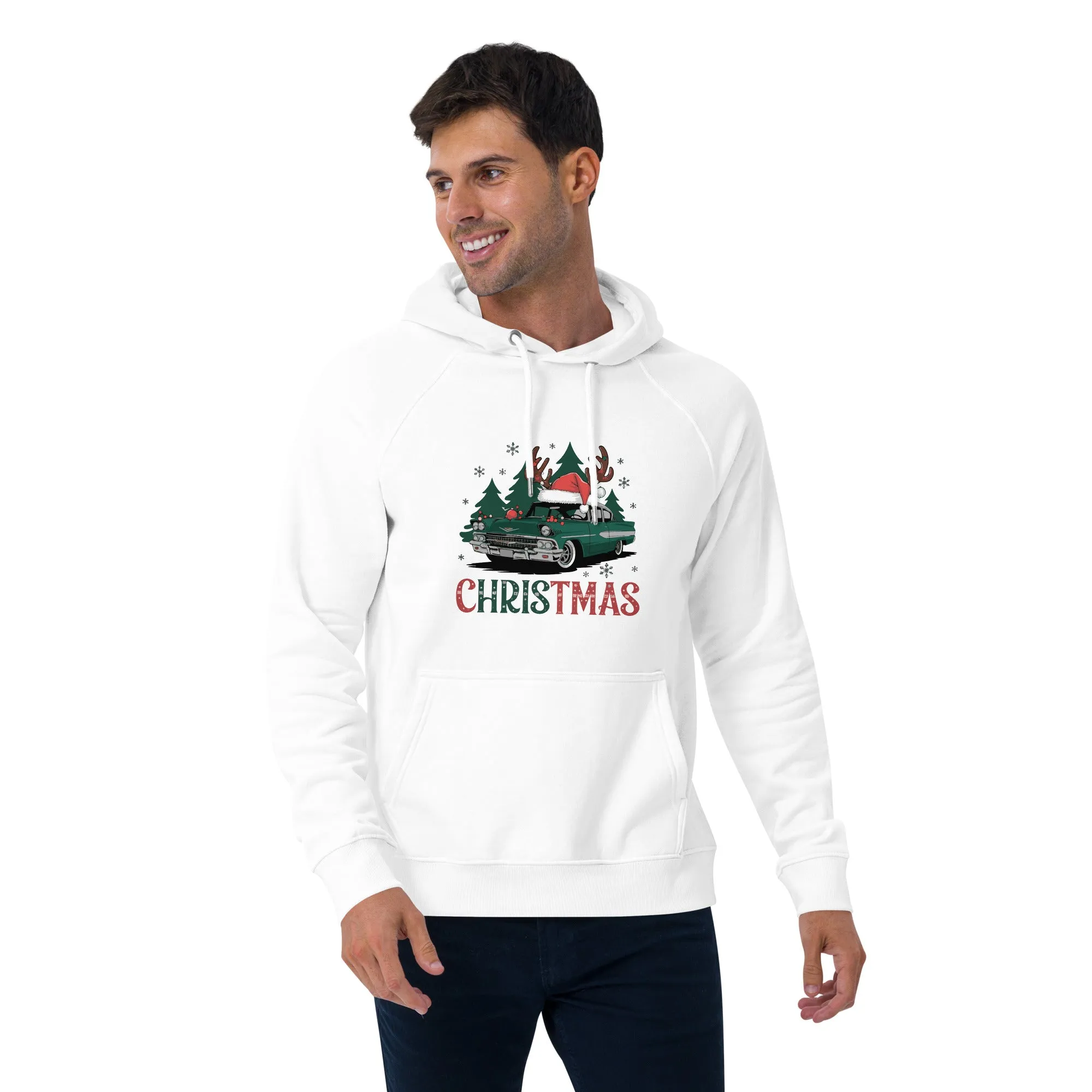 Retro Christmas Ride Graphics Men Eco Raglan Hoodie