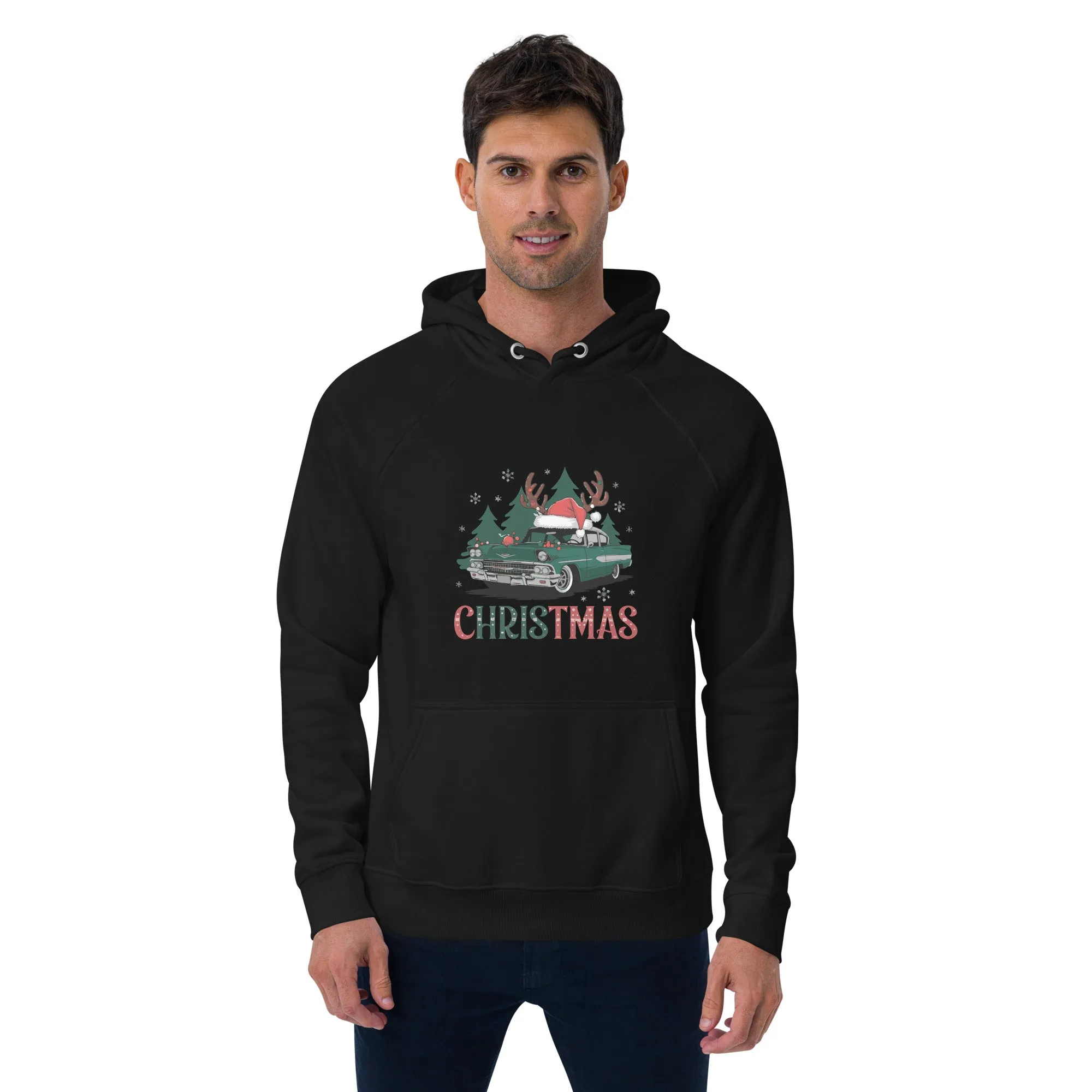 Retro Christmas Ride Graphics Men Eco Raglan Hoodie