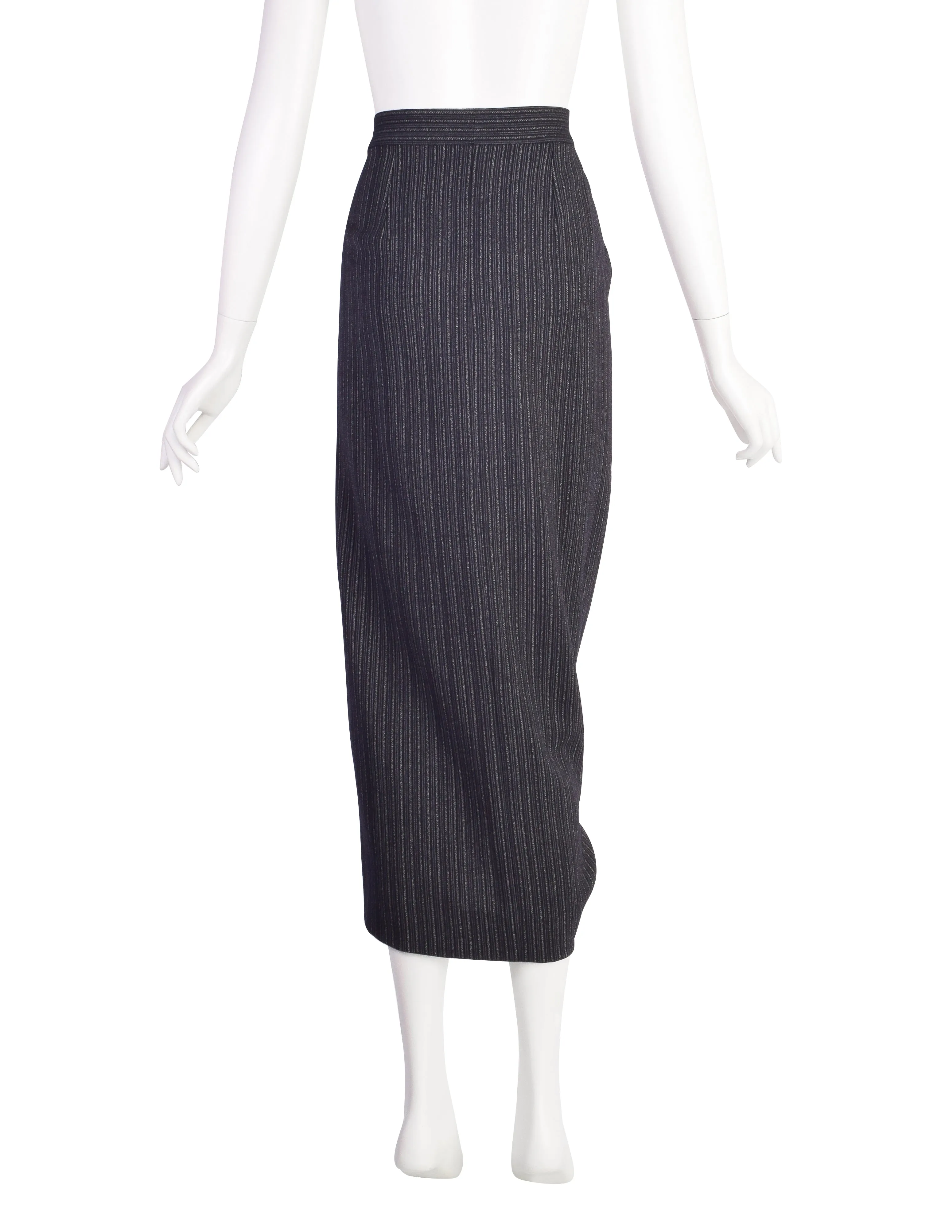 Romeo Gigli Vintage AW1994 Deepest Navy Wool Striped Draping Tulip Skirt