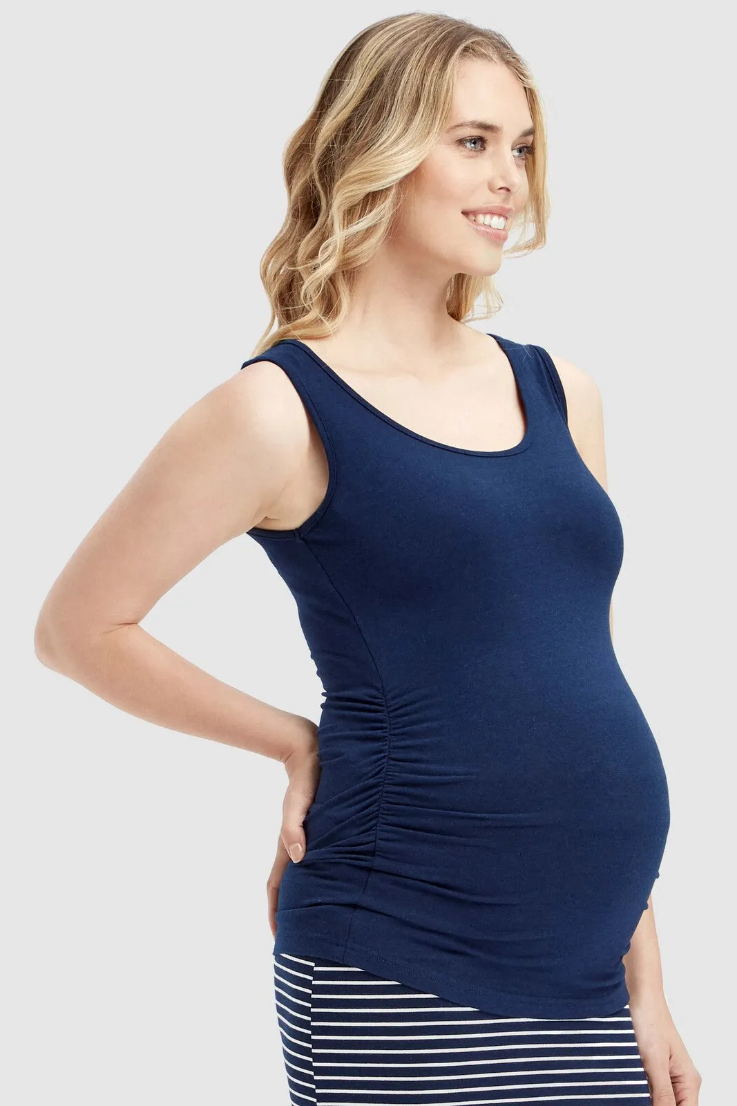 Ruched Maternity Singlet - Navy