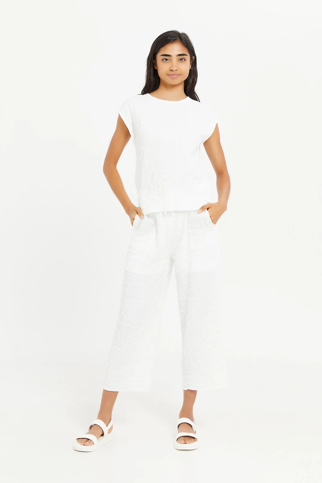 Senior Girls White Crinckle Culottes