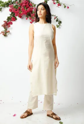 Set of 2: The Charismatic Off White Cotton Kurta Matched with Off White Kota Pants