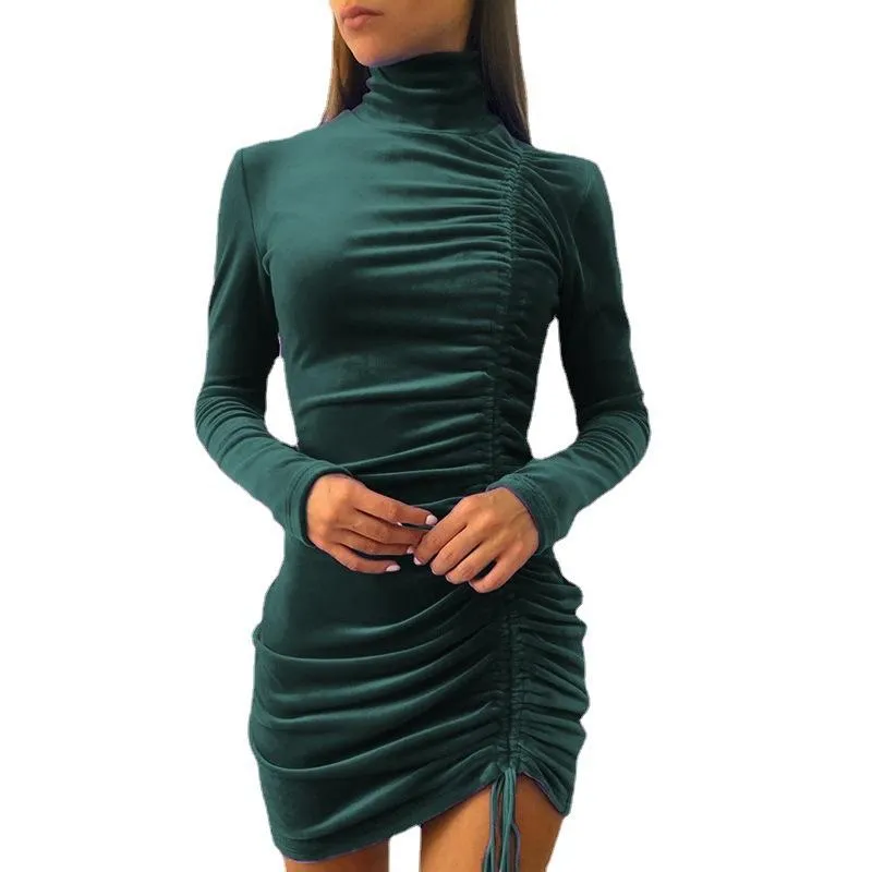 Sexy Drawstring High Neck Bodycon Short Dresses