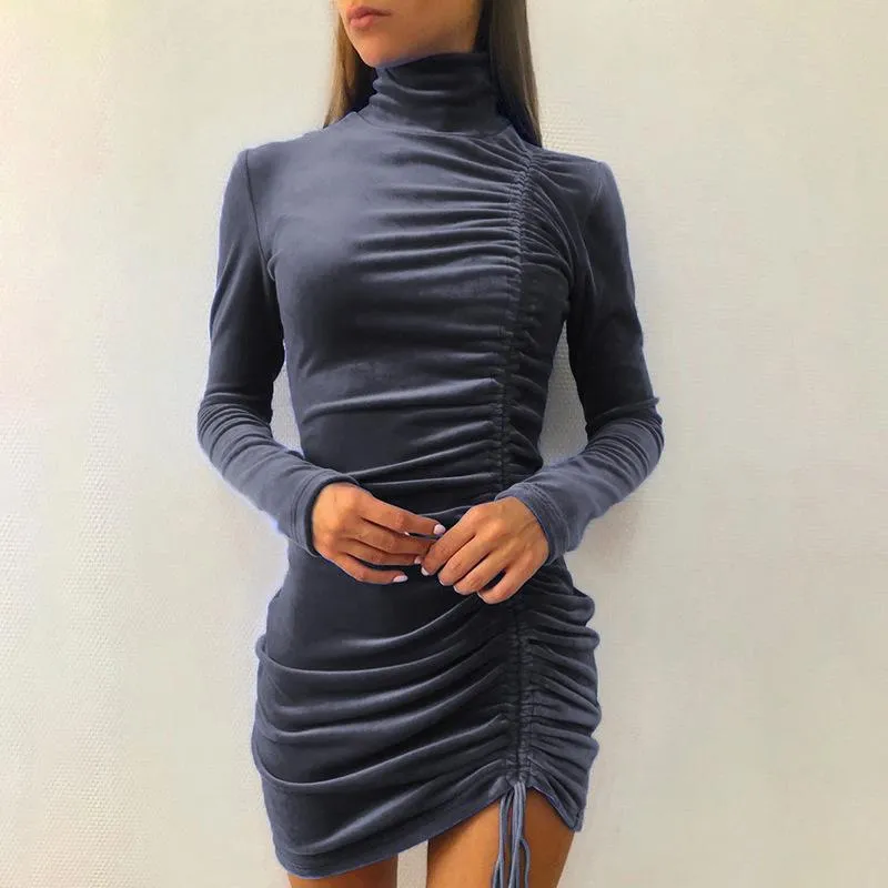 Sexy Drawstring High Neck Bodycon Short Dresses