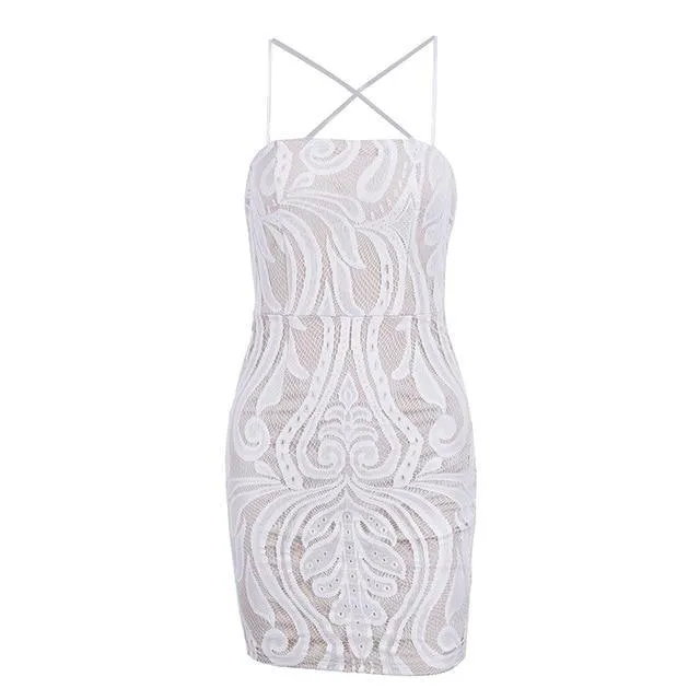 Sexy Lace Backless Tribal Print Short Bodycon Dress