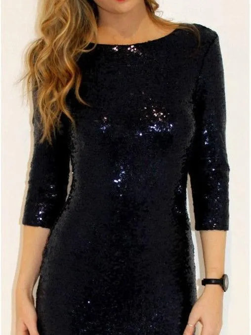 Sexy Sequined Perspective Long Sleeve Bodycon Dress