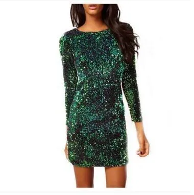 Sexy Sequined Perspective Long Sleeve Bodycon Dress