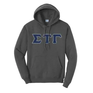 Sig Tau Dark Heather Hoodie with Sewn On Letters