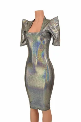 Silver Holo Sharp Shoulder Dress