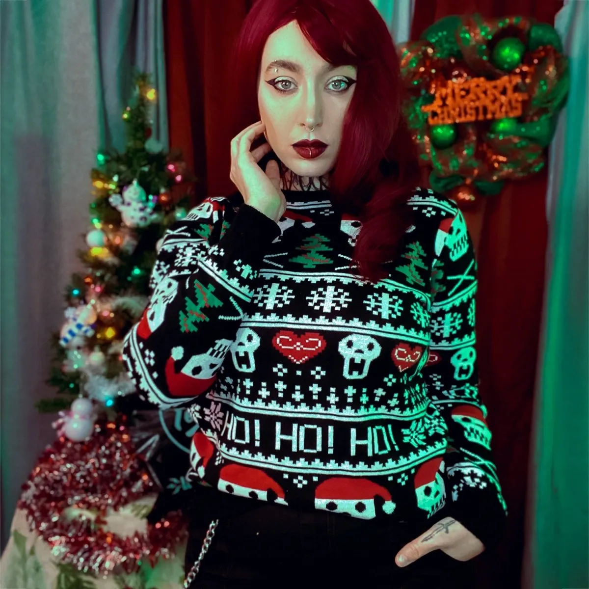 Skulls Ho Ho Ho Knit Christmas Sweater