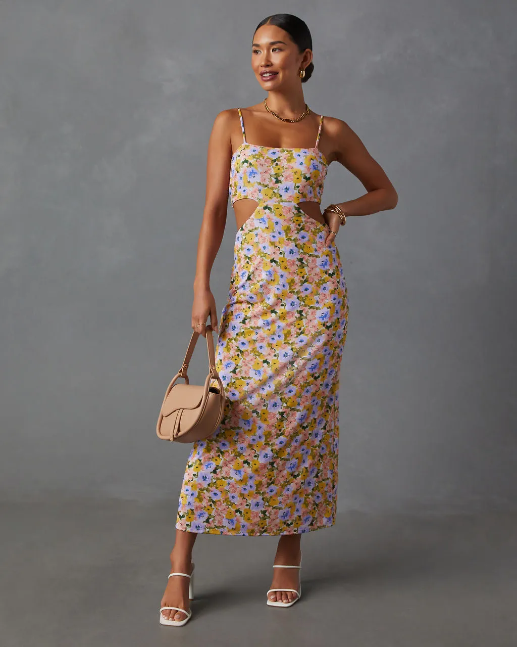 Skylar Side Cutout Floral Print Midi Dress