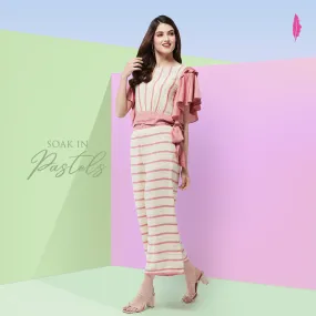 Soaked In Pastels Stripes Ruffle Top With Pants