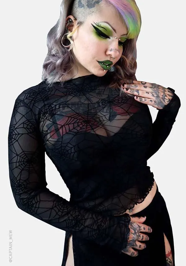 Spider Web Mesh | LONG SLEEVE CROP TOP