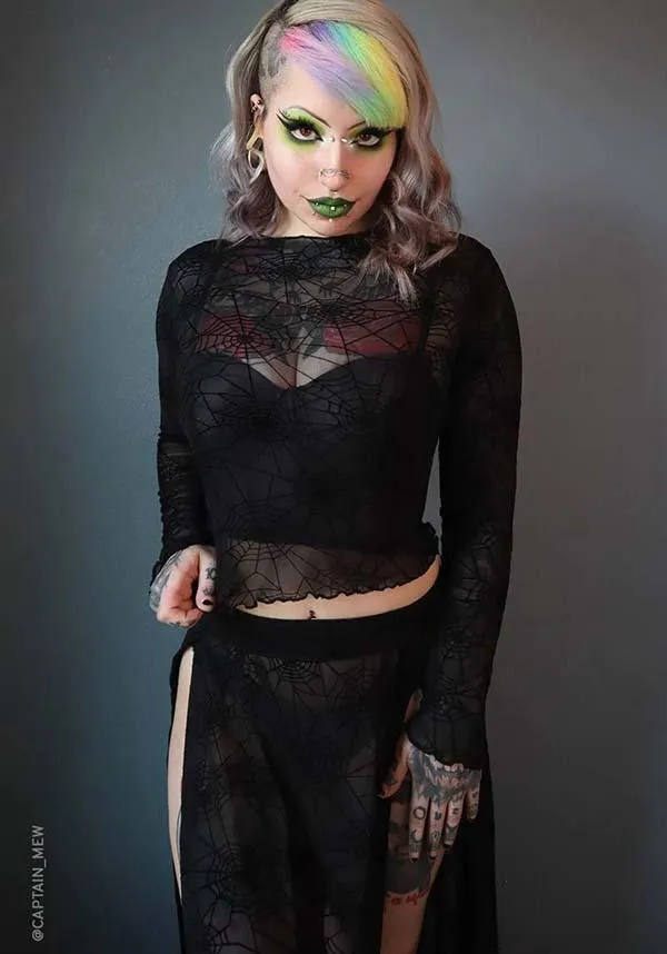 Spider Web Mesh | LONG SLEEVE CROP TOP