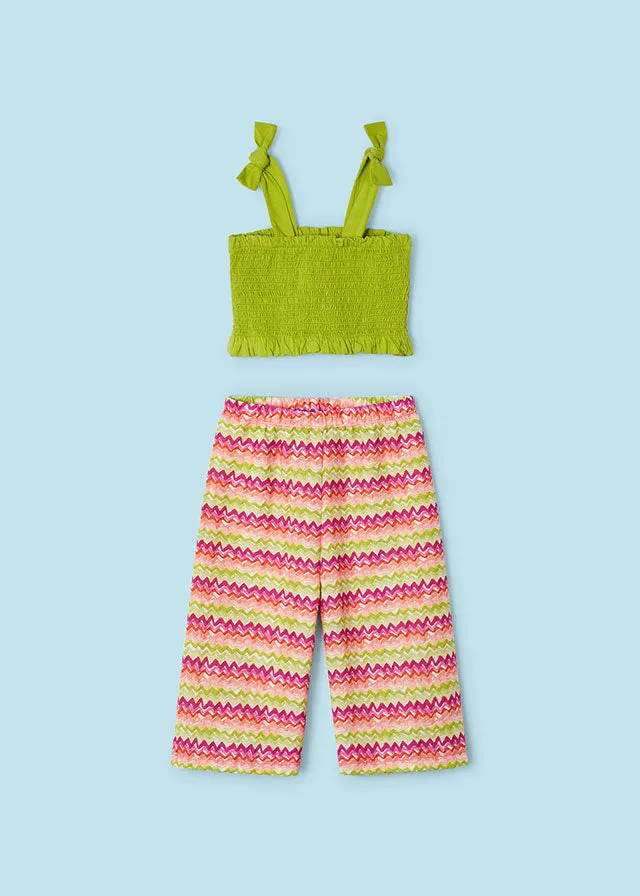 SS24 Mayoral Girls Green & Pink Culottes Set 3540