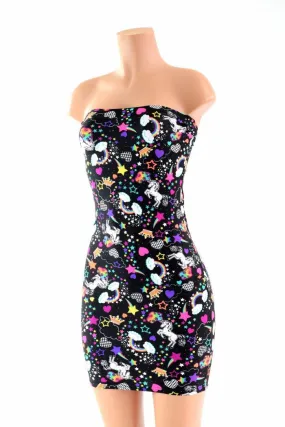 Strapless Unicorn & Rainbow Print Dress