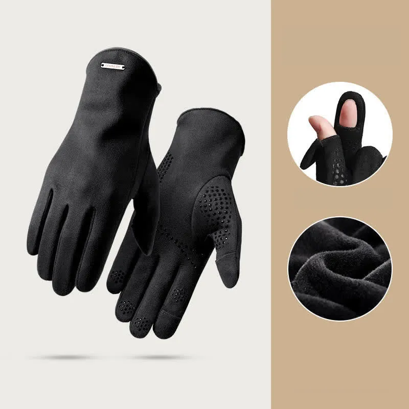 Suede Thermal Velvet Split Finger Gloves