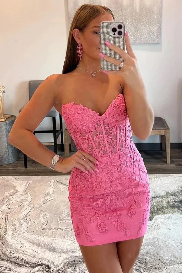 Sweetheart Pink Appliqued Bodycon Homecoming Dress PD517