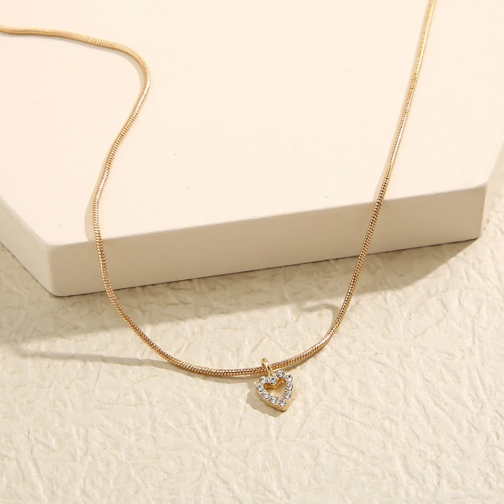 Temperamental All-match Sweater Chain Jewelry Zircon Peach Heart Pendant Necklace