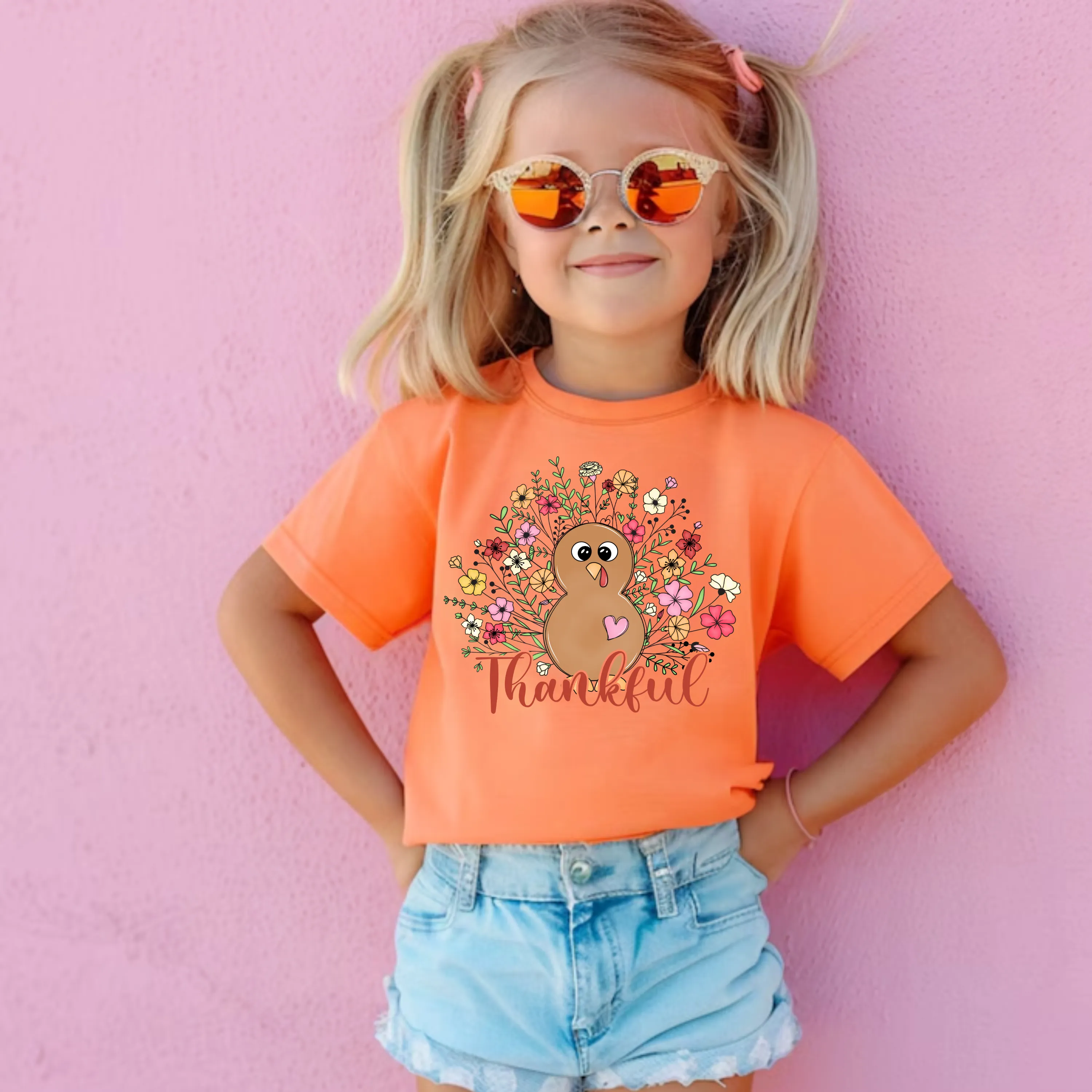 Thankful Turkey Thanksgiving Shirt for Kids