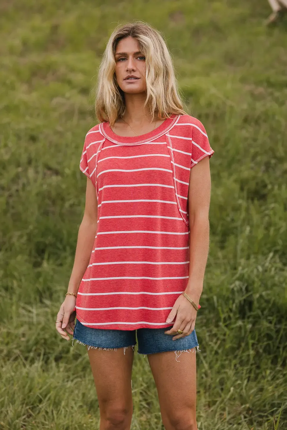 Theresa Striped Top in Red - FINAL SALE