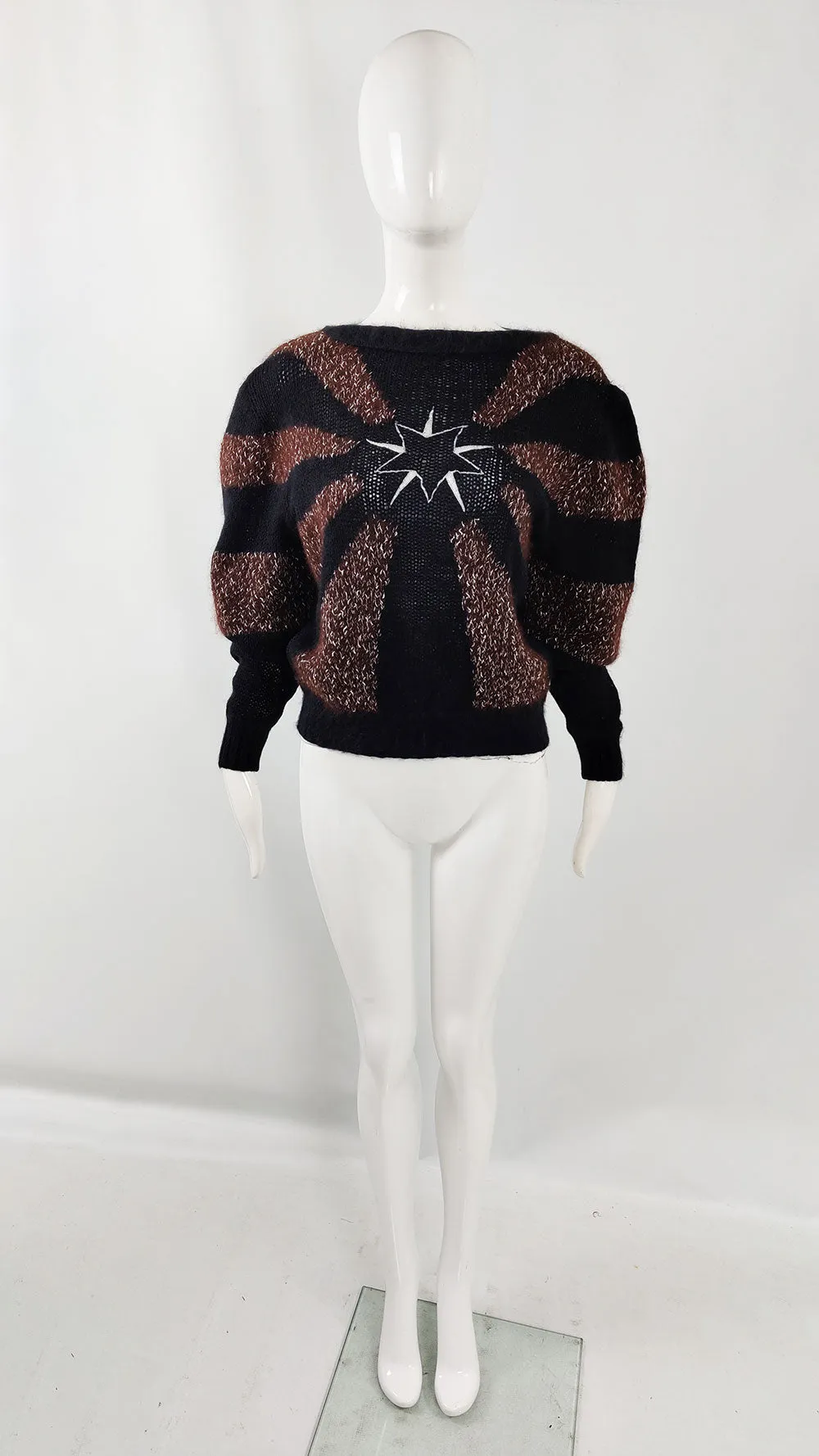 Thierry Mugler Vintage Black & Brown Womens Angora Sweater, Late 1970s