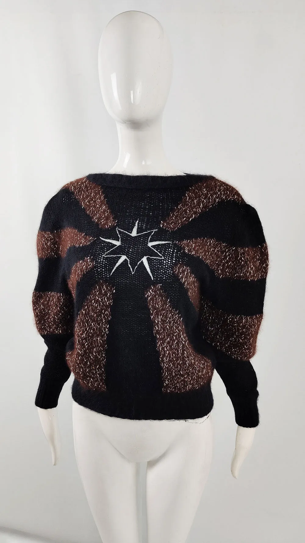 Thierry Mugler Vintage Black & Brown Womens Angora Sweater, Late 1970s