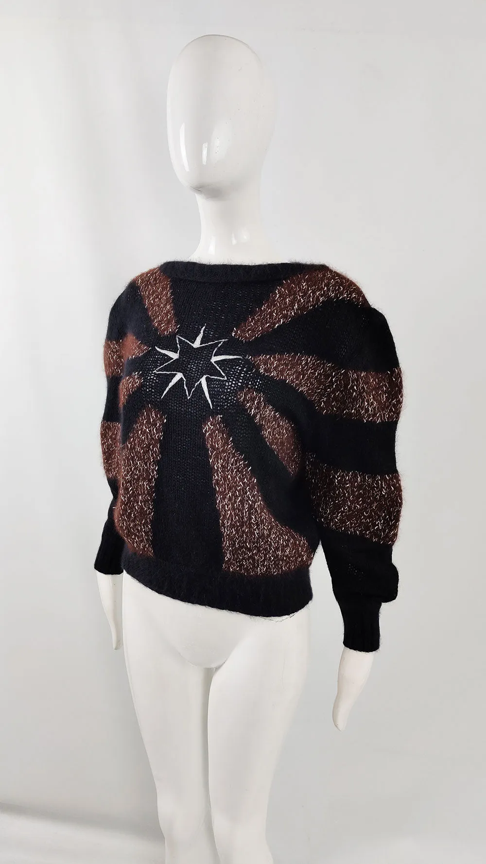 Thierry Mugler Vintage Black & Brown Womens Angora Sweater, Late 1970s