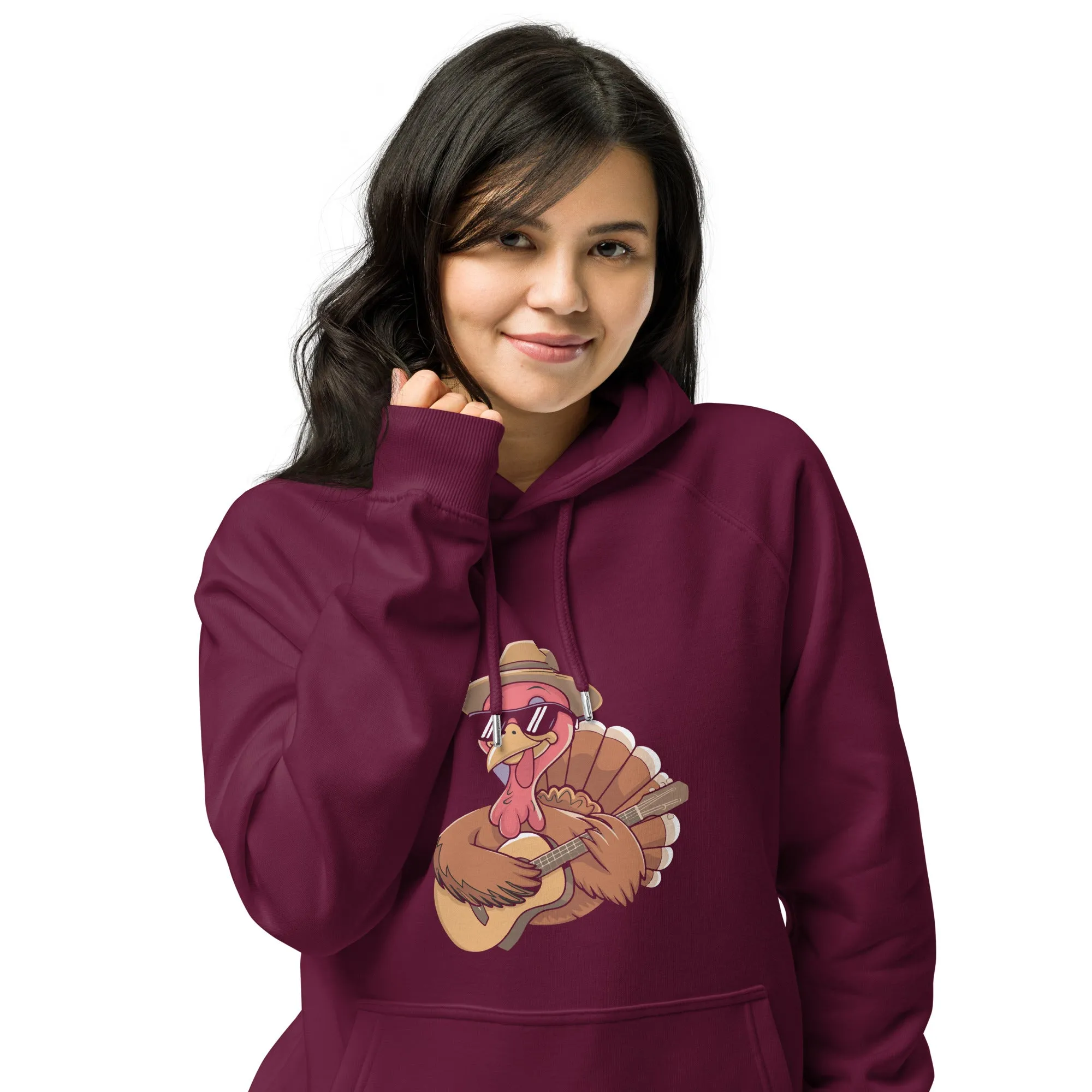 Turkey With Glasses Graphic Women Eco Raglan Hoodie