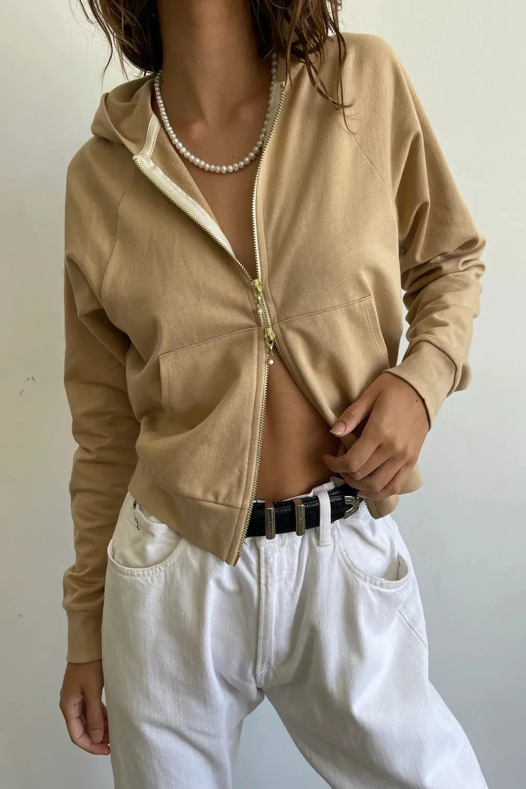 Two-Way Zip Hoodie, Sand