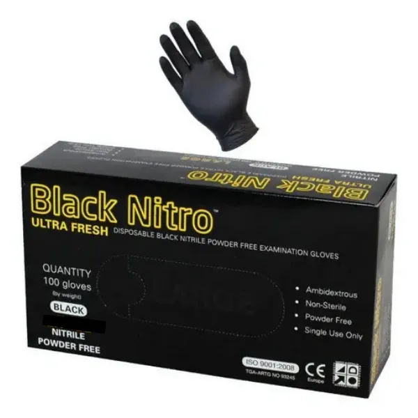 Ultra Fresh Black Nitro Nitrile Gloves Powder Free Extra Large 100pcs