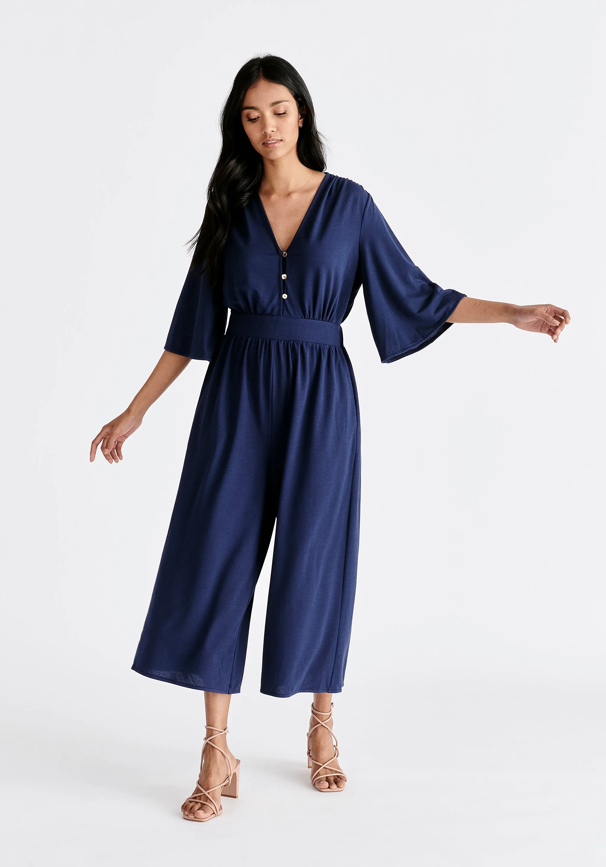 V-Neck Culotte Jumpsuit