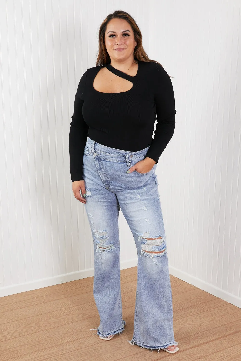 Valerie Full Size Crossover Flared Jeans