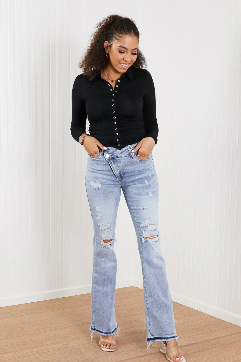 Valerie Full Size Crossover Flared Jeans