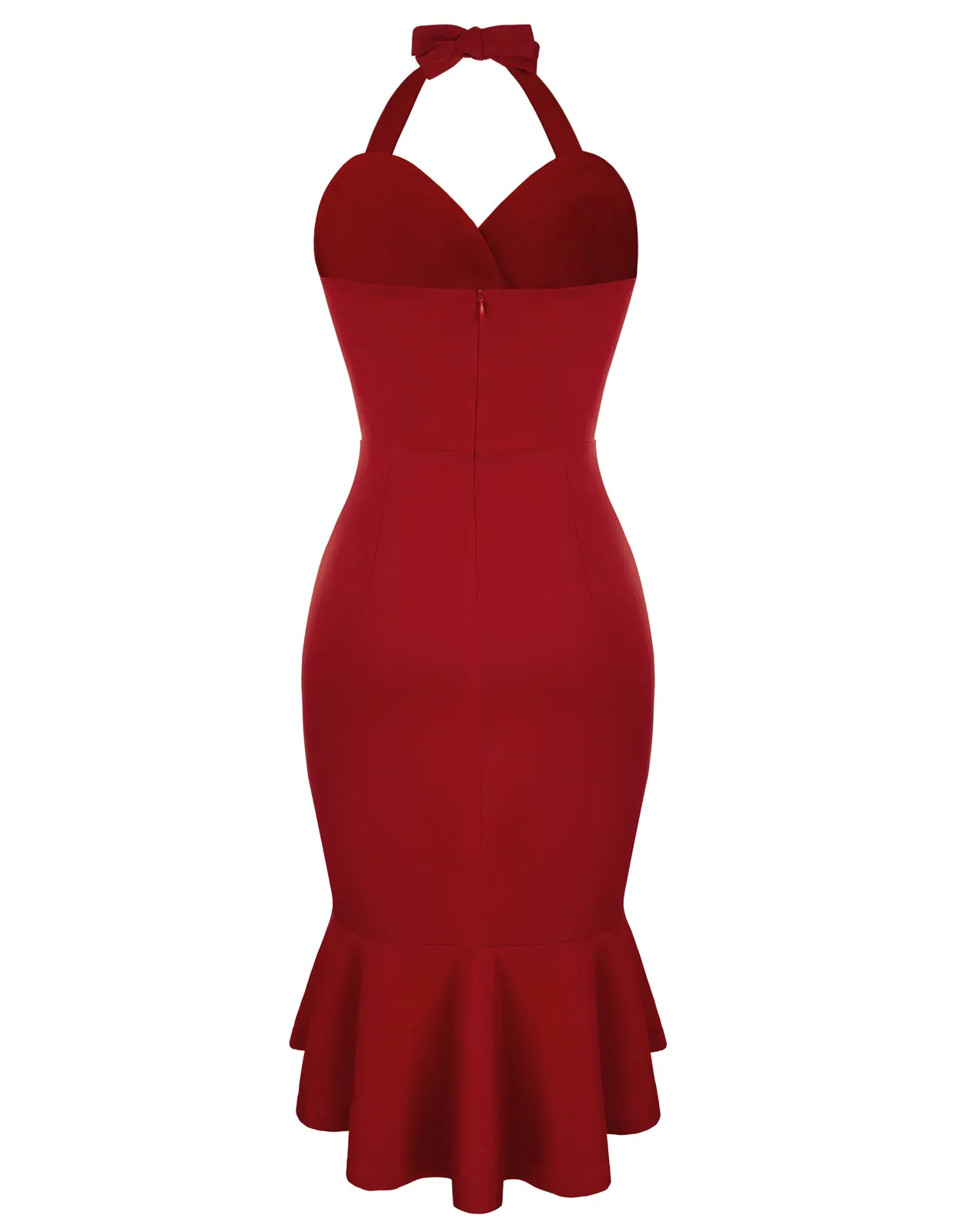 Vintage High-Lo Mermaid Hem Dress Surplice V-Neck Ruched Bodycon Dress