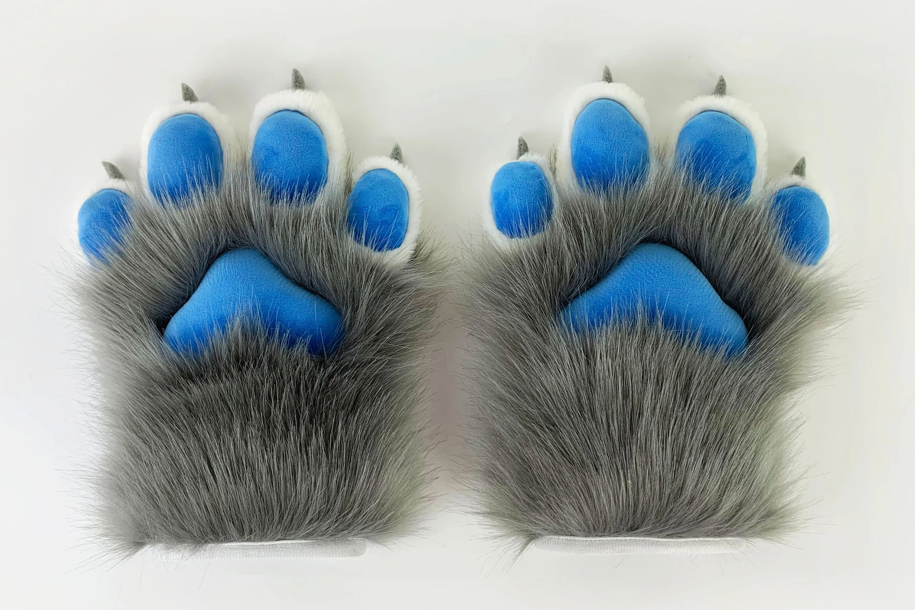 White gray blue cat paws gloves costume cosplay faux fur fluffy fox fursuit paws kitty cosplay fursuit paws gloves handpaws fur paws claws