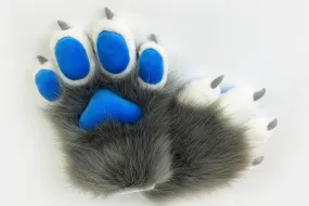 White gray blue cat paws gloves costume cosplay faux fur fluffy fox fursuit paws kitty cosplay fursuit paws gloves handpaws fur paws claws