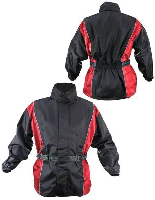 Xelement RN4766 Men's Black and Red 2-Piece Motorcycle Rain Suit with Boot Strap