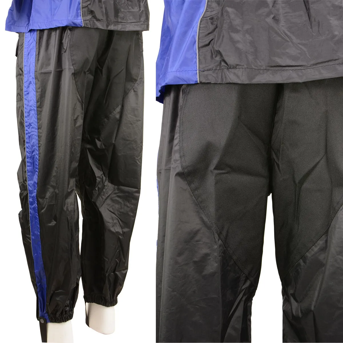 Xelement RN4768 Men's Black and Blue 2-Piece Motorcycle Rain Suit with Boot Strap